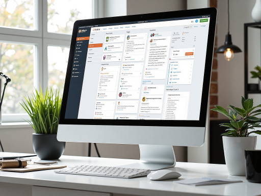 电脑屏幕上显示的电商平台界面，包含商品列表和购物车功能，浅蓝色背景