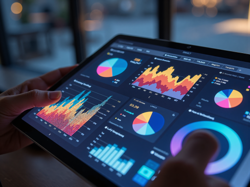 数字营销仪表板界面，显示各种统计数据图表，深色主题背景